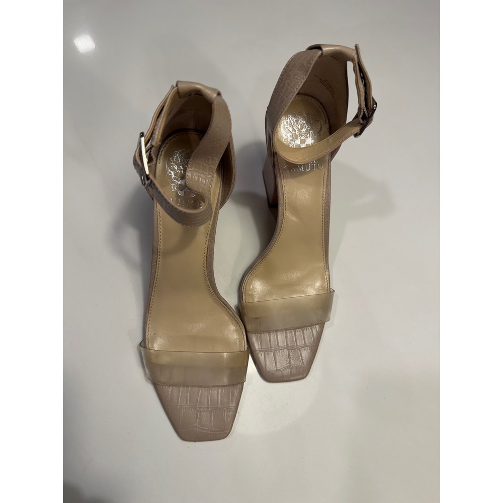 Vince Camuto Sandals Women 8.5 Feorla Croc Embossed Clear Strap Heel Excellent